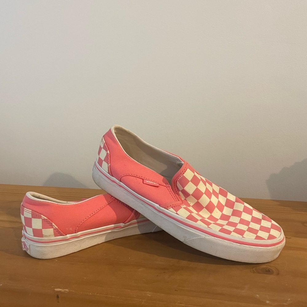 Pink slip on checkered vans